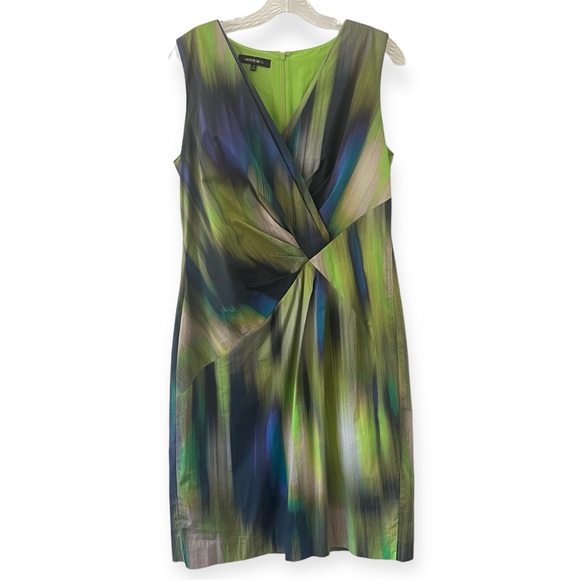 Lafayette 148 laurel Watercolor Sleeveless Sheath Dress Pleated Detail - Picture 2 of 16